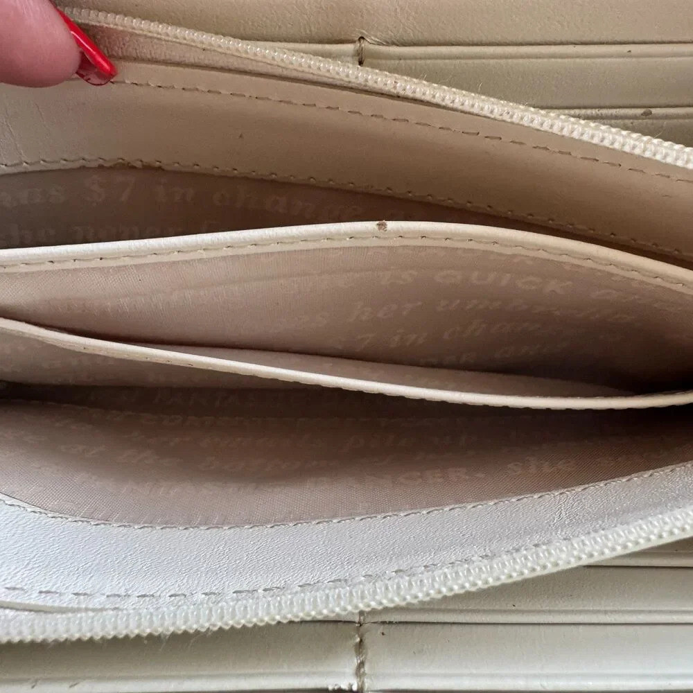 Kate Spade Zip Around Smooth Leather Wallet Gold Hardware Rivets Taupe Beige